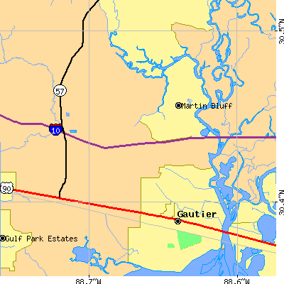 Zip code 39553 close-up map