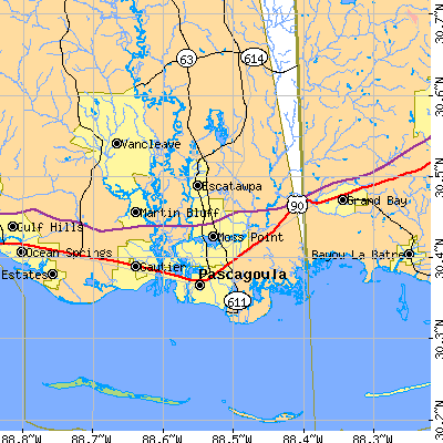 Zip code 39562 close-up map