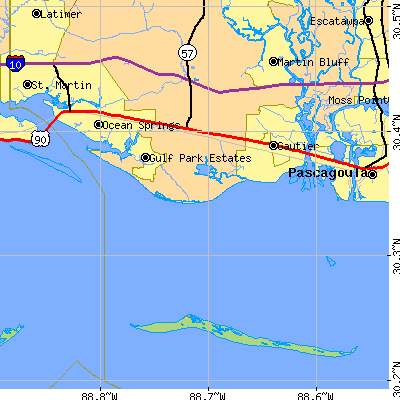 Zip code 39564 close-up map