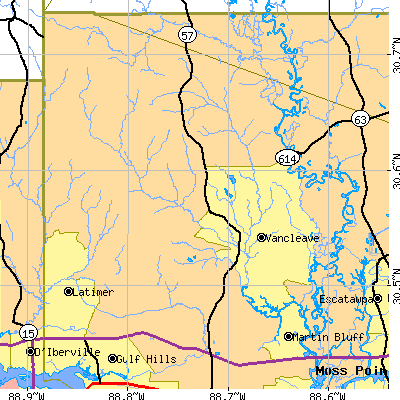 Zip code 39565 close-up map