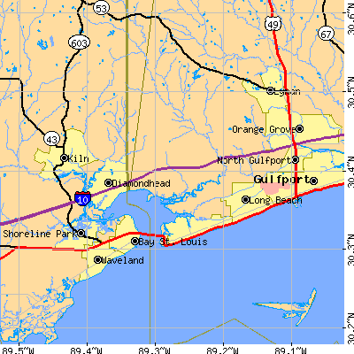 Zip code 39571 close-up map