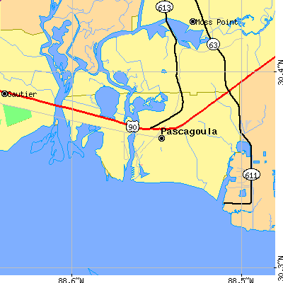 Zip code 39581 close-up map