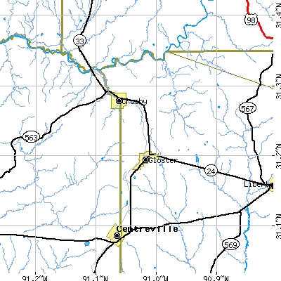 Zip code 39638 close-up map