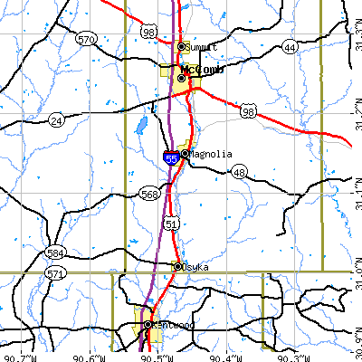 Zip code 39652 close-up map