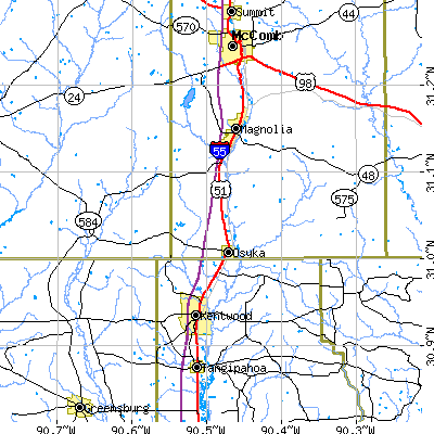 Zip code 39657 close-up map