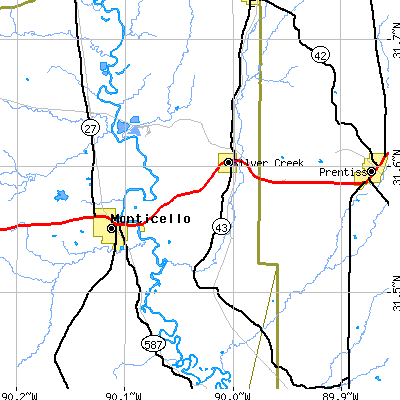 Zip code 39663 close-up map