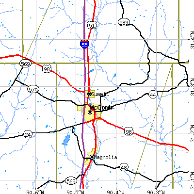 Zip code 39666 close-up map