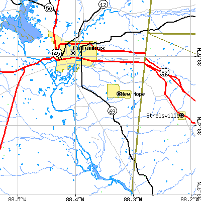 Zip code 39702 close-up map