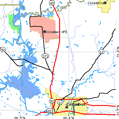 Zip code 39705 close-up map