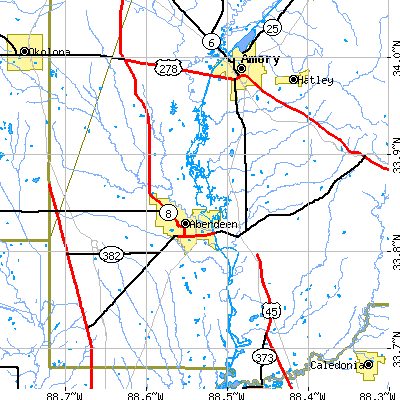 Zip code 39730 close-up map