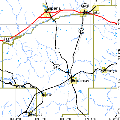 Zip code 39735 close-up map