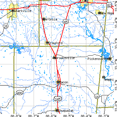 Zip code 39739 close-up map
