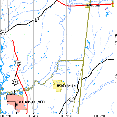 Zip code 39740 close-up map