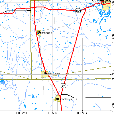 Zip code 39743 close-up map