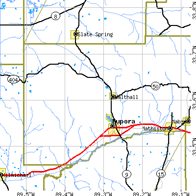 Zip code 39744 close-up map