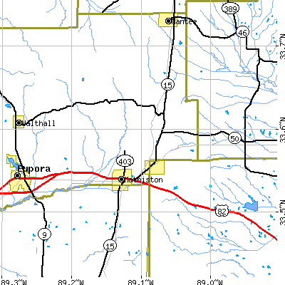 Zip code 39750 close-up map