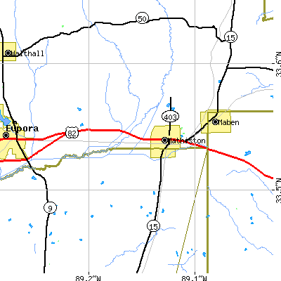 Zip code 39752 close-up map