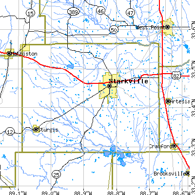 Zip code 39759 close-up map