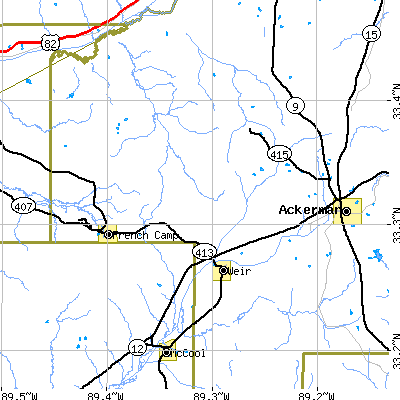 Zip code 39772 close-up map