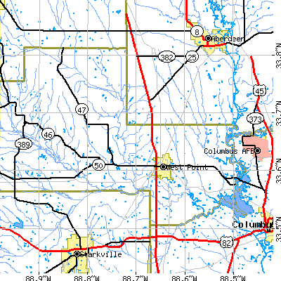 Zip code 39773 close-up map