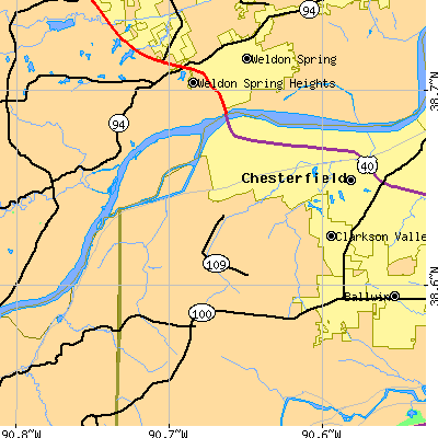 Zip code 63005 close-up map