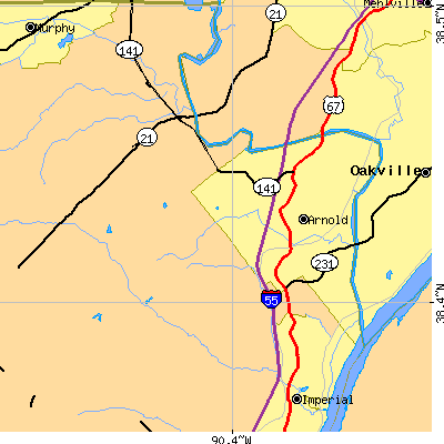 Zip code 63010 close-up map
