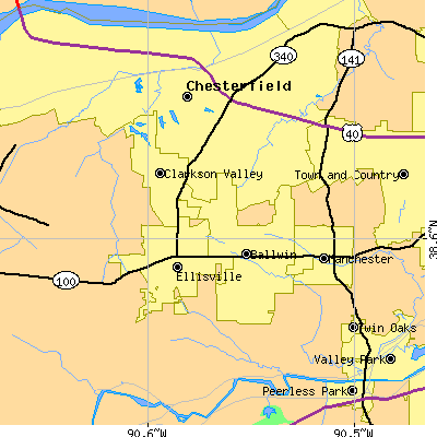 Zip code 63011 close-up map