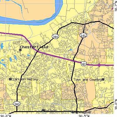 Zip code 63017 close-up map