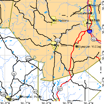 Zip code 63020 close-up map