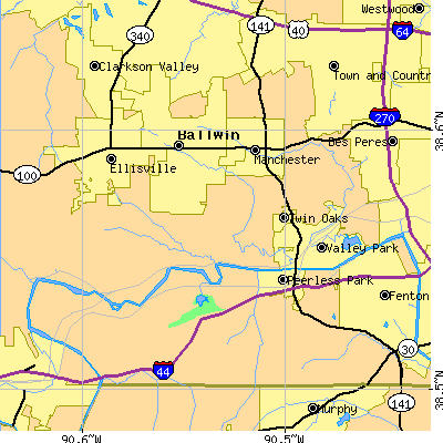 Zip code 63021 close-up map