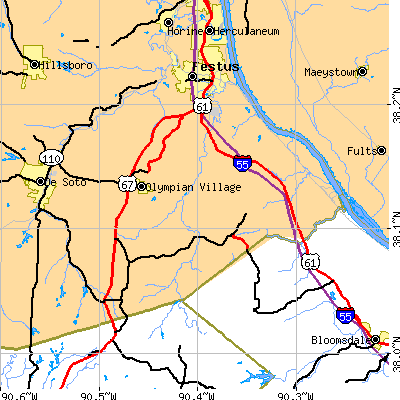 Zip code 63028 close-up map