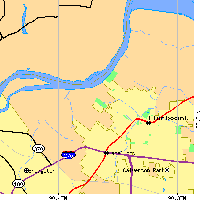 Zip code 63031 close-up map