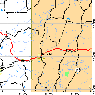 Zip code 63037 close-up map