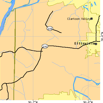 Zip code 63038 close-up map