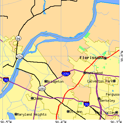 Zip code 63042 close-up map