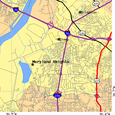 Zip code 63043 close-up map
