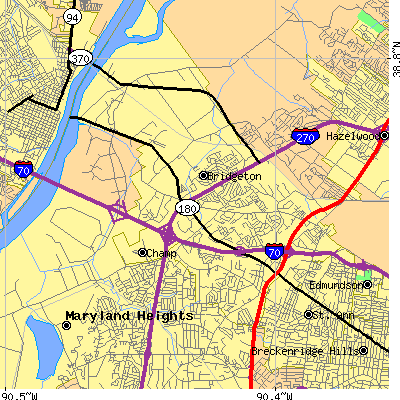 Zip code 63044 close-up map