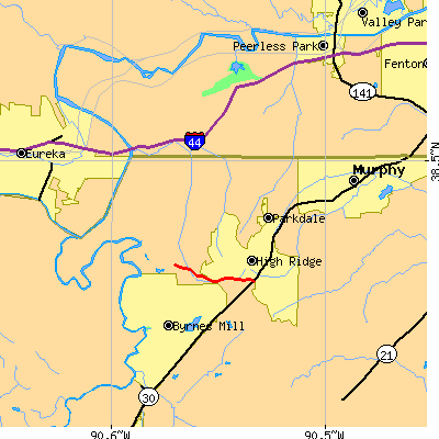 Zip code 63049 close-up map
