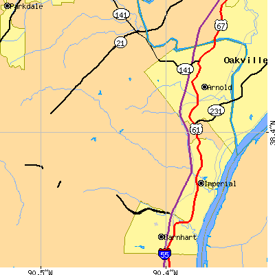 Zip code 63052 close-up map