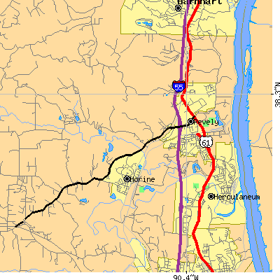 Zip code 63070 close-up map