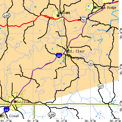 Zip code 63077 close-up map