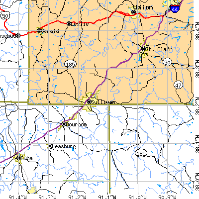 Zip code 63080 close-up map