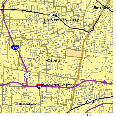 Zip code 63105 close-up map