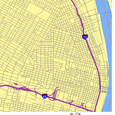 Zip code 63106 close-up map
