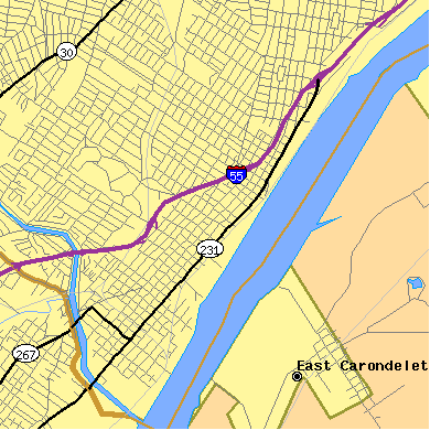 Zip code 63111 close-up map