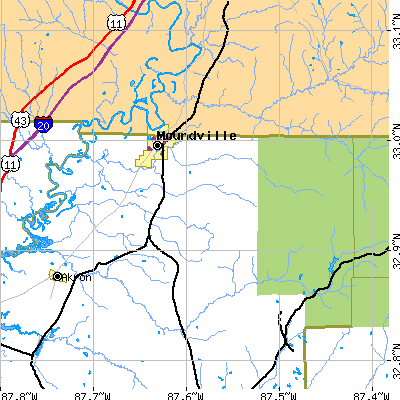 Zip code 35474 close-up map