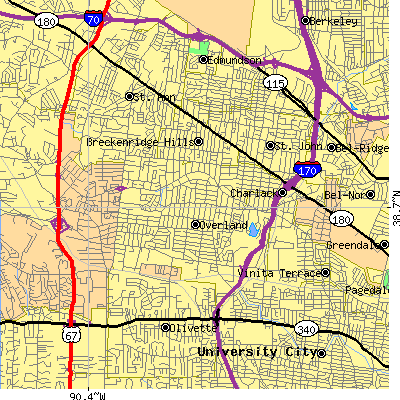 Zip code 63114 close-up map