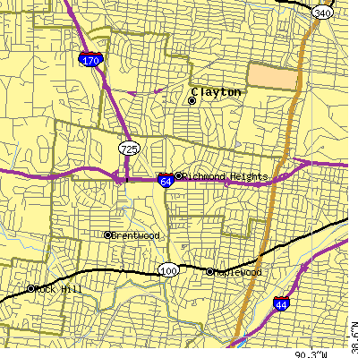 Zip code 63117 close-up map