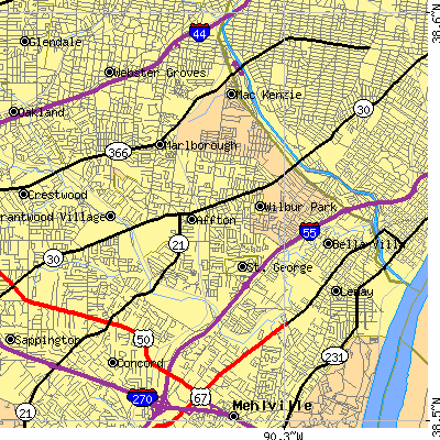 Zip code 63123 close-up map