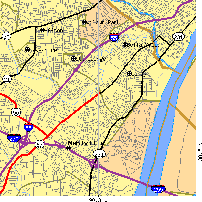 Zip code 63125 close-up map